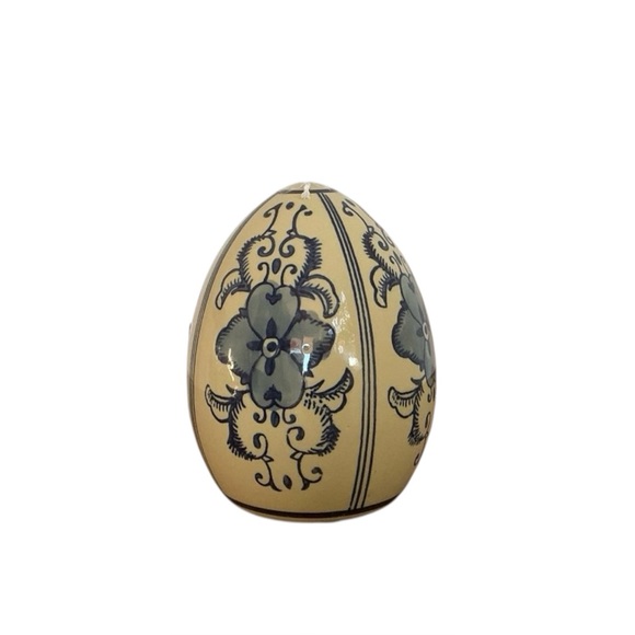Other - Vintage Hand-Painted Ceramic Decorative Egg | Blue Floral Design